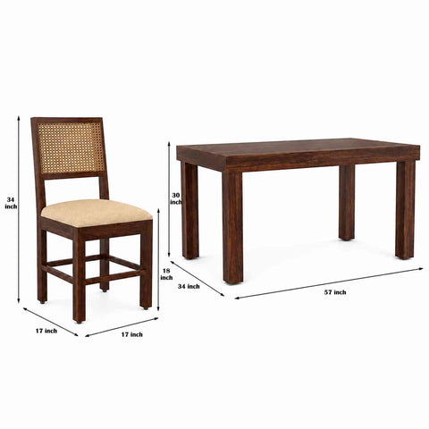 Canejoy Solid Sheesham Wood 6 Seater Dining Set (Walnut Finish, With Cushion)