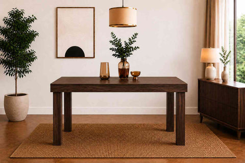 Canejoy Solid Sheesham Wood 6 Seater Dining Set (Walnut Finish, With Cushion)