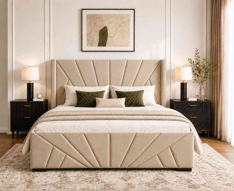 Embrace Premium Fabric Bed With Box Storage (King Size, Beige)