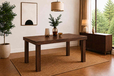 Canejoy Solid Sheesham Wood 6 Seater Dining Set (Walnut Finish, With Cushion)