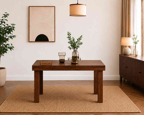 Canejoy Solid Sheesham Wood 4 Seater Dining Set (Walnut Finish, With Cushion)