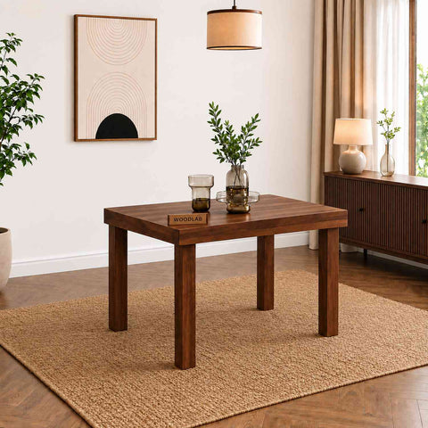 Canejoy Solid Sheesham Wood 4 Seater Dining Set (Walnut Finish, With Cushion)