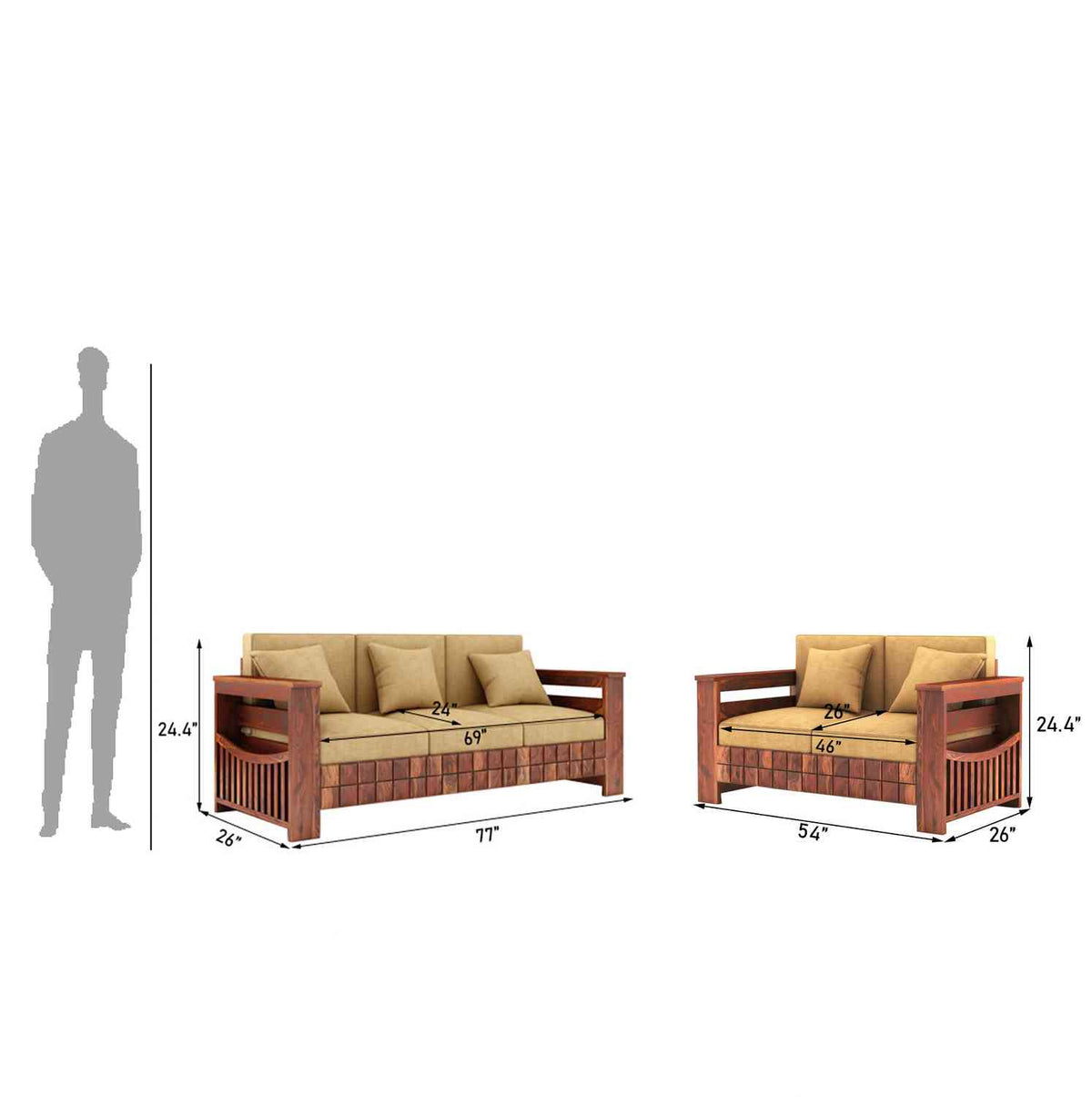Sofia Solid Sheesham Wood 5 Seater Sofa Set (Natural Finish, 3+2)