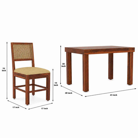 Canejoy Solid Sheesham Wood 4 Seater Dining Set (Natural Finish, With Cushion)