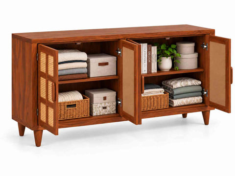 Canejoy Solid Sheesham Wood Sideboard (Natural Finish)