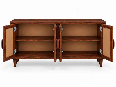 Canejoy Solid Sheesham Wood Sideboard (Walnut Finish)