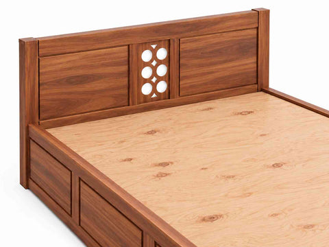 Monstro Solid Sheesham Wood Hydraulic Bed With Box Storage (Queen Size, Natural Finish)