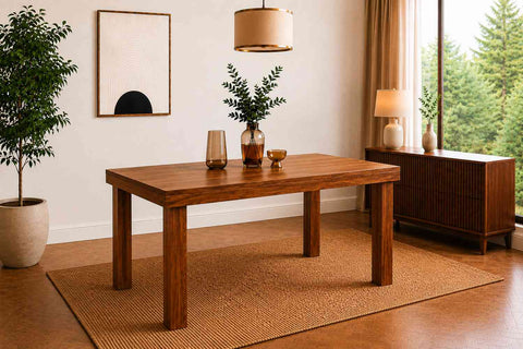 Canejoy Solid Sheesham Wood 6 Seater Dining Set (Natural Finish, With Cushion)