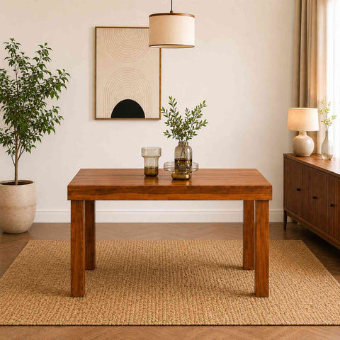 Canejoy Solid Sheesham Wood 4 Seater Dining Set (Natural Finish, With Cushion)