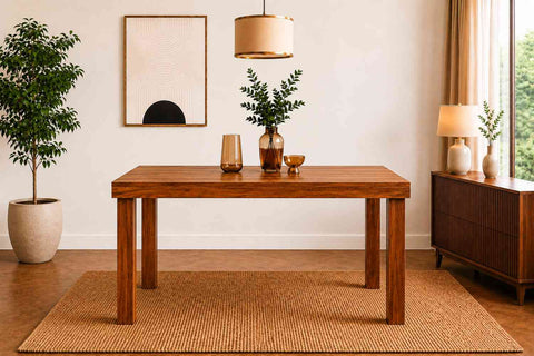 Canejoy Solid Sheesham Wood 6 Seater Dining Set (Natural Finish, With Cushion)