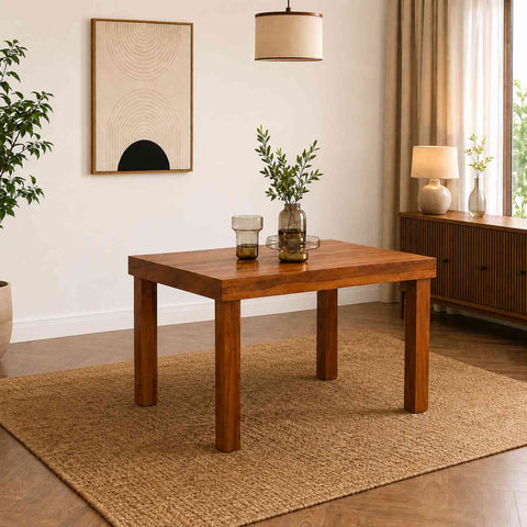 Canejoy Solid Sheesham Wood 4 Seater Dining Set (Natural Finish, With Cushion)