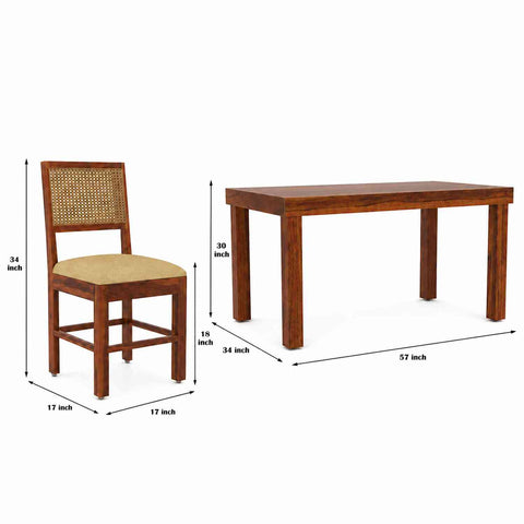 Canejoy Solid Sheesham Wood 6 Seater Dining Set (Natural Finish, With Cushion)