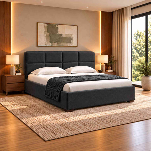 Resilience Premium Fabric Bed With Box Storage (Queen Size, Charcoal Black)