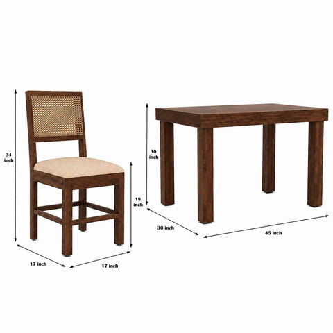 Canejoy Solid Sheesham Wood 4 Seater Dining Set (Walnut Finish, With Cushion)