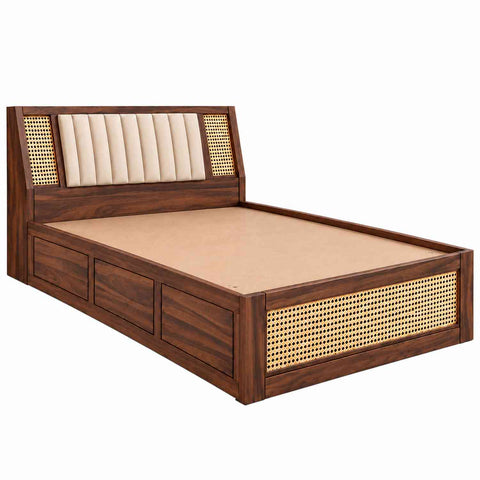 Canejoy Solid Sheesham Wood Single Bed With Box Storage (Walnut Finish)