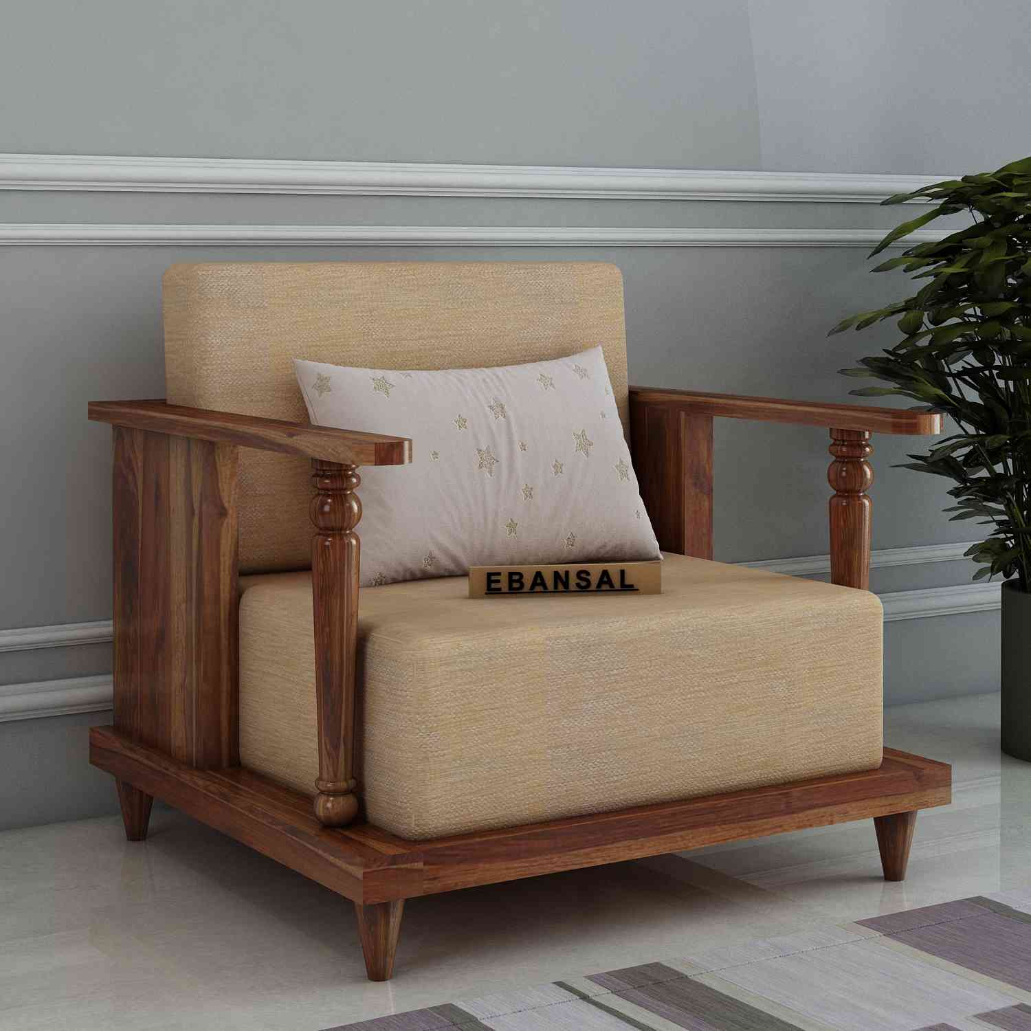 Ajmer Solid Sheesham Wood Single Seater Sofa (Natural Finish)