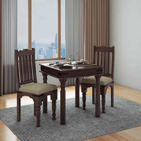 Ajmer Solid Sheesham Wood 2 Seater Dining Set (With Cushion, Walnut Finish)