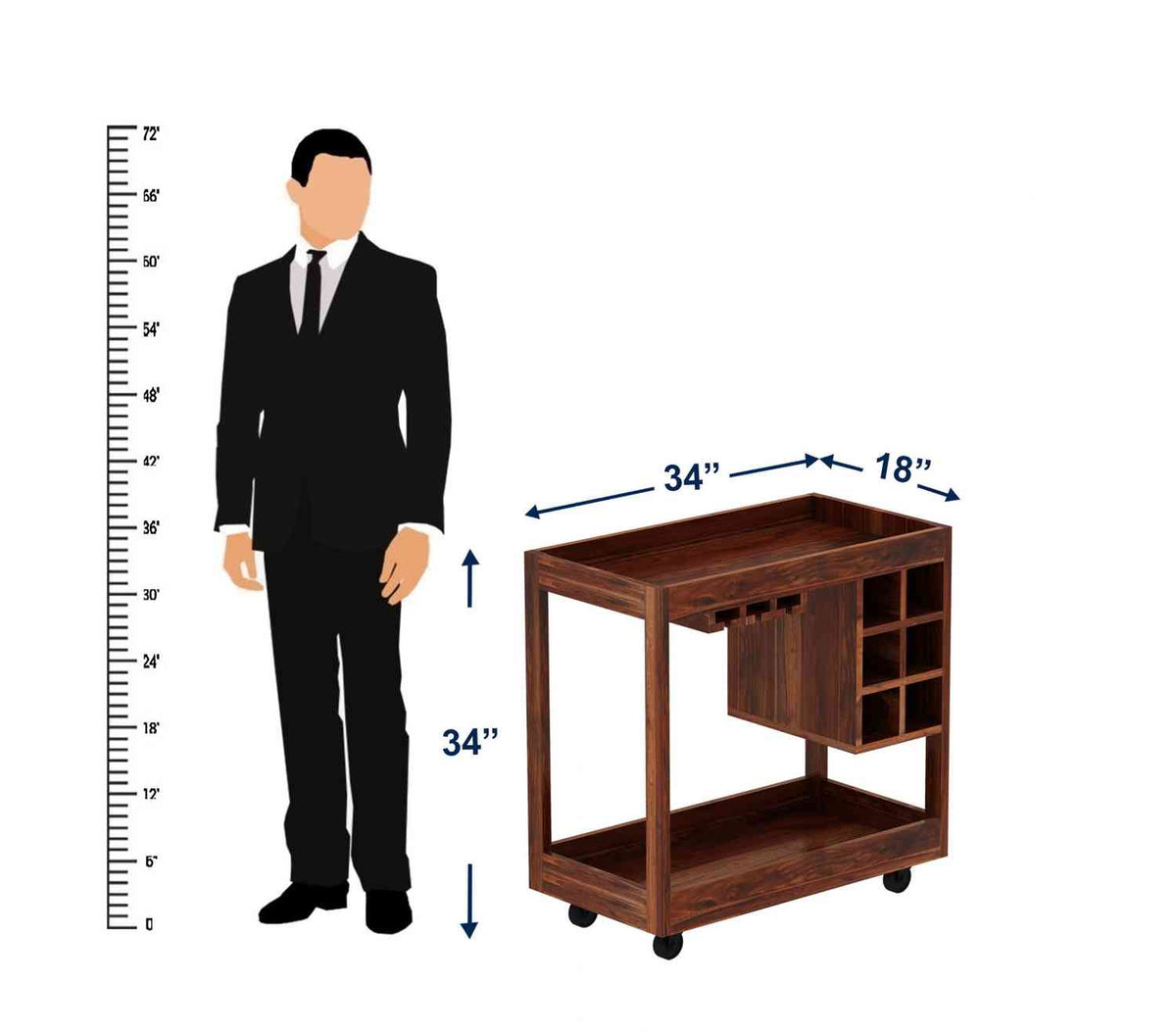 Rubikk Solid Sheesham Wood Bar Trolley (Natural Finish)