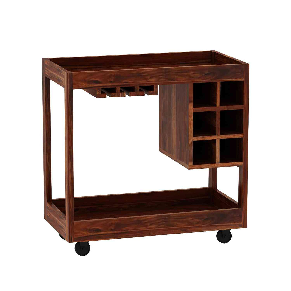 Rubikk Solid Sheesham Wood Bar Trolley (Natural Finish)