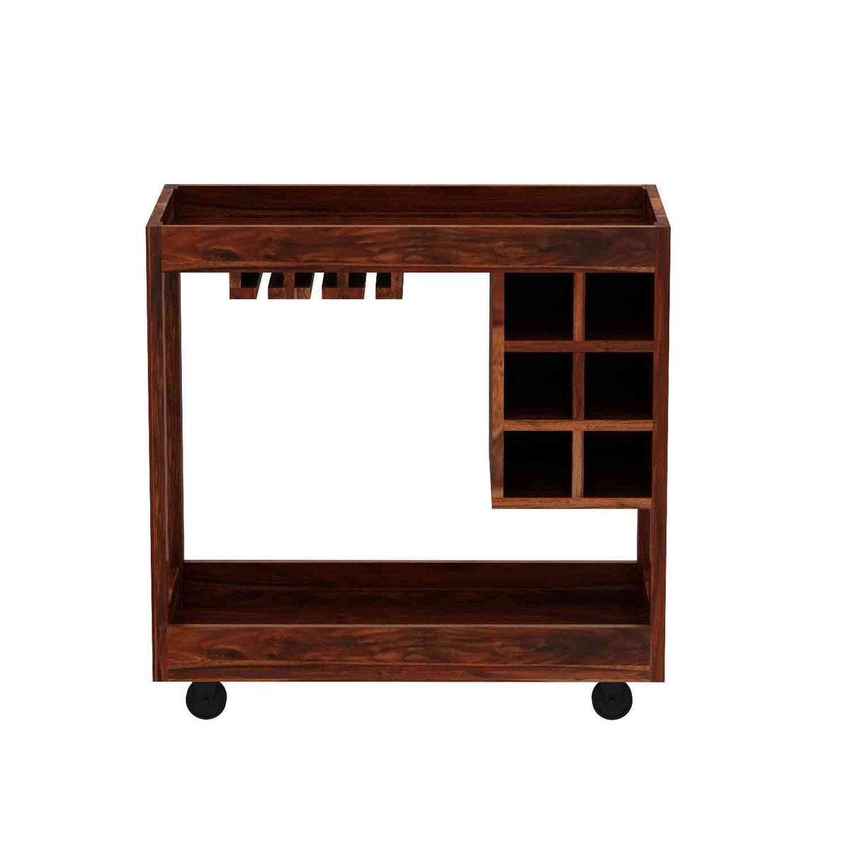 Rubikk Solid Sheesham Wood Bar Trolley (Natural Finish)