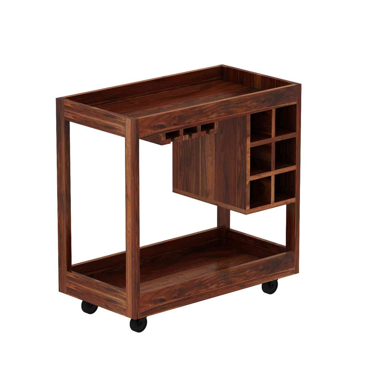 Rubikk Solid Sheesham Wood Bar Trolley (Natural Finish)