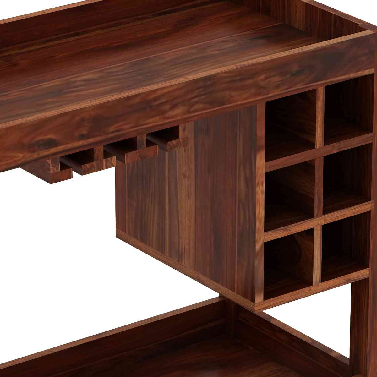 Rubikk Solid Sheesham Wood Bar Trolley (Natural Finish)