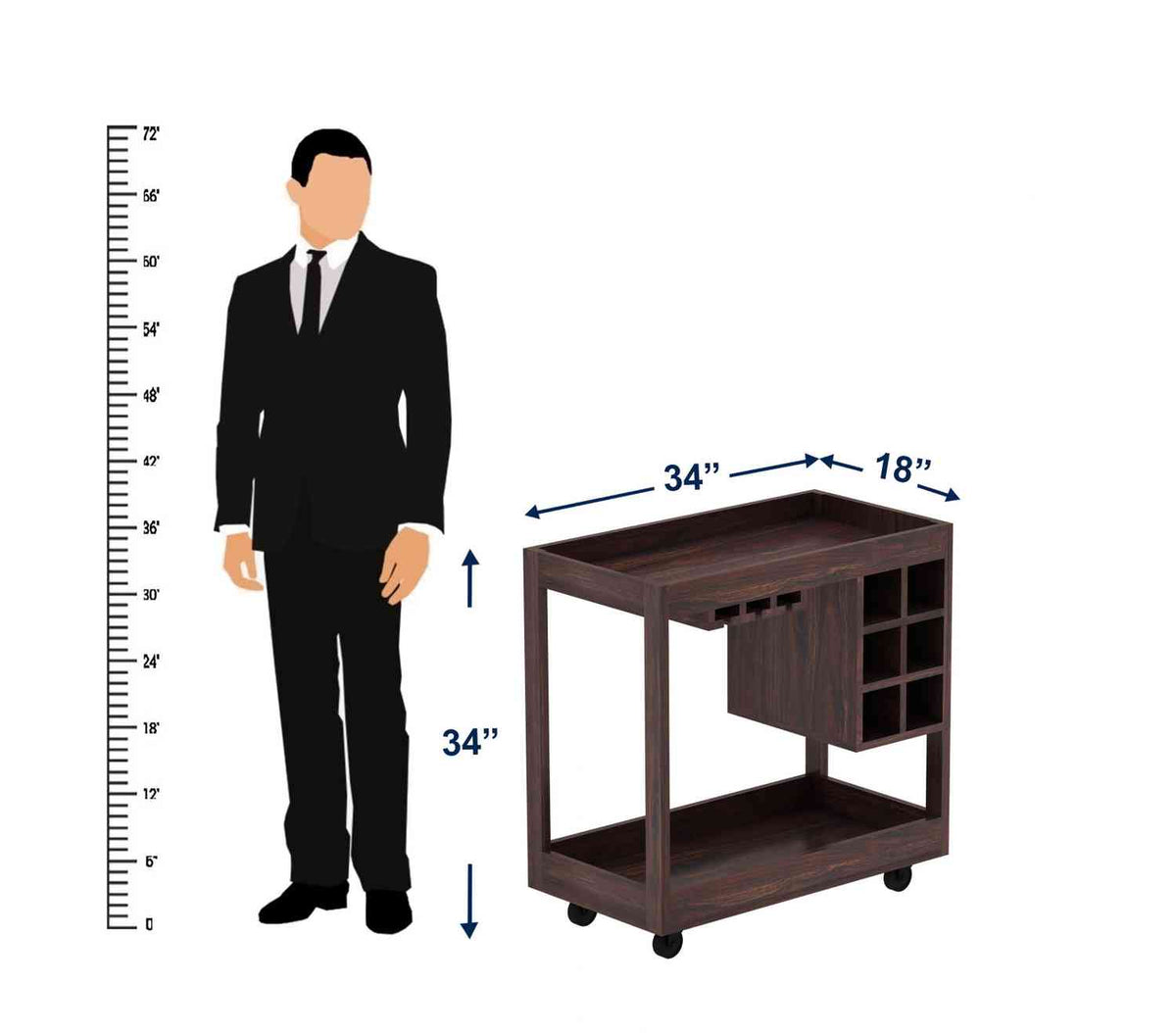 Rubikk Solid Sheesham Wood Bar Trolley (Walnut Finish)