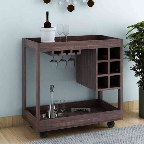 Rubikk Solid Sheesham Wood Bar Trolley (Walnut Finish)