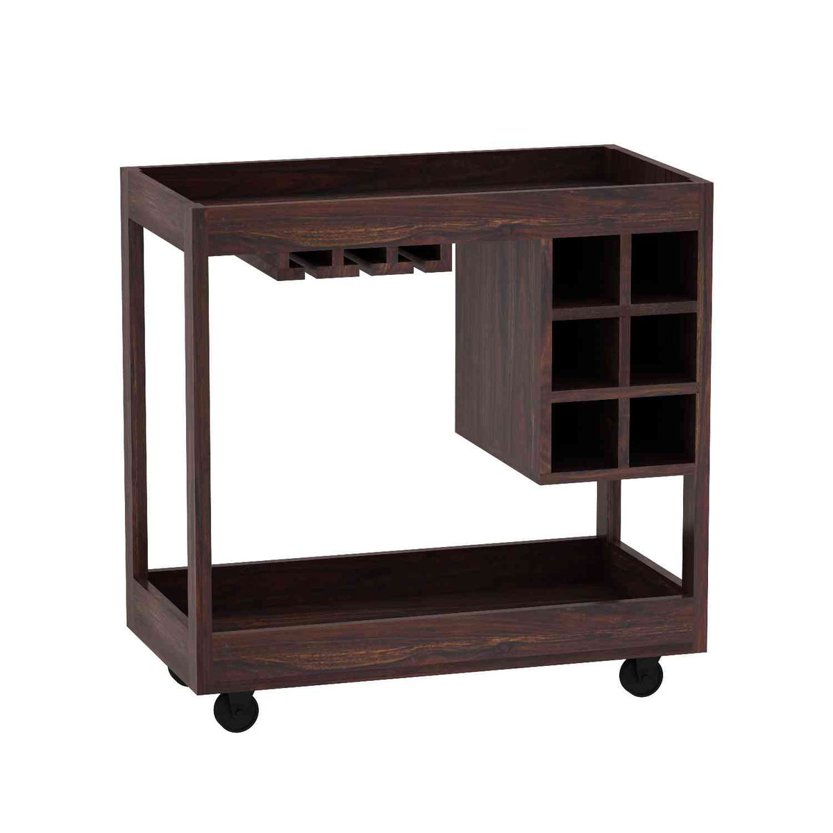 Rubikk Solid Sheesham Wood Bar Trolley (Walnut Finish)