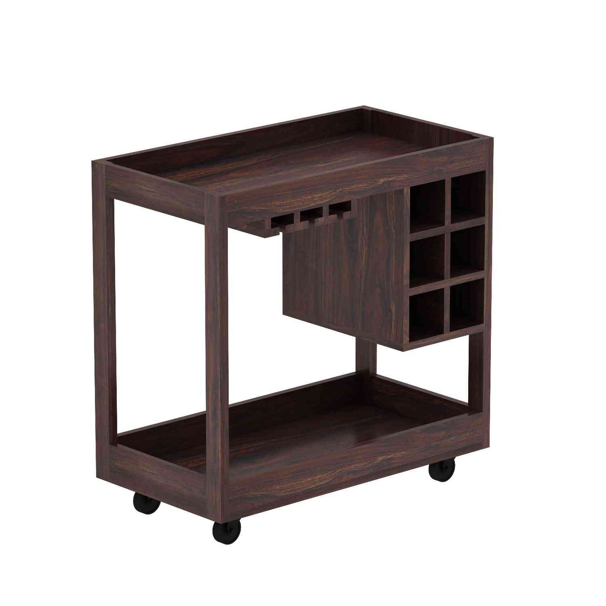 Rubikk Solid Sheesham Wood Bar Trolley (Walnut Finish)