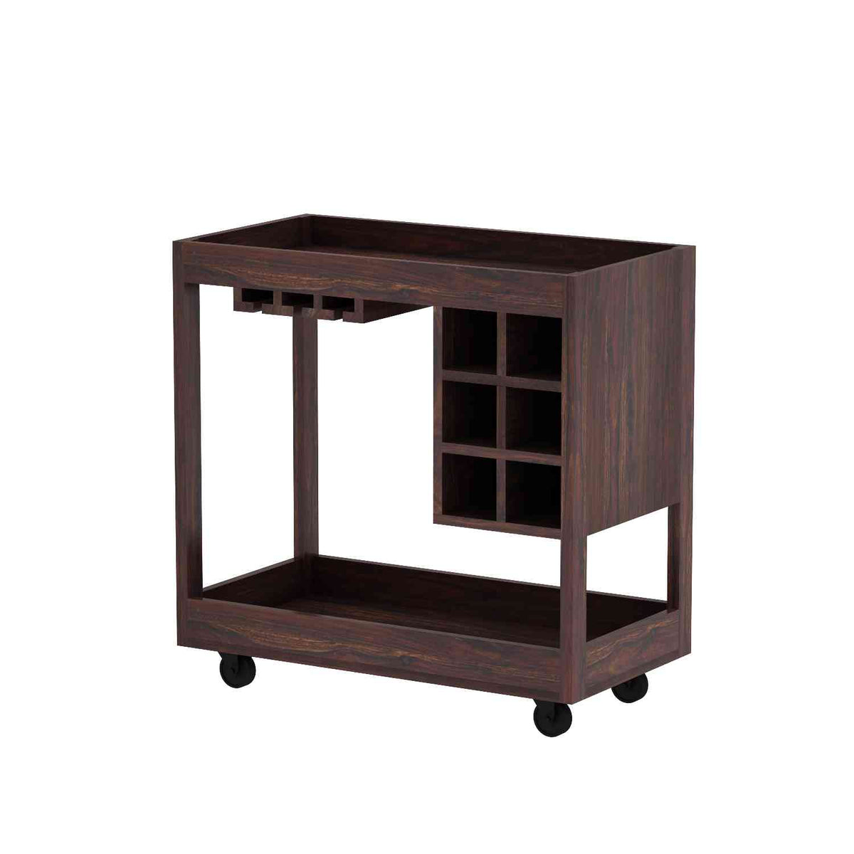 Rubikk Solid Sheesham Wood Bar Trolley (Walnut Finish)