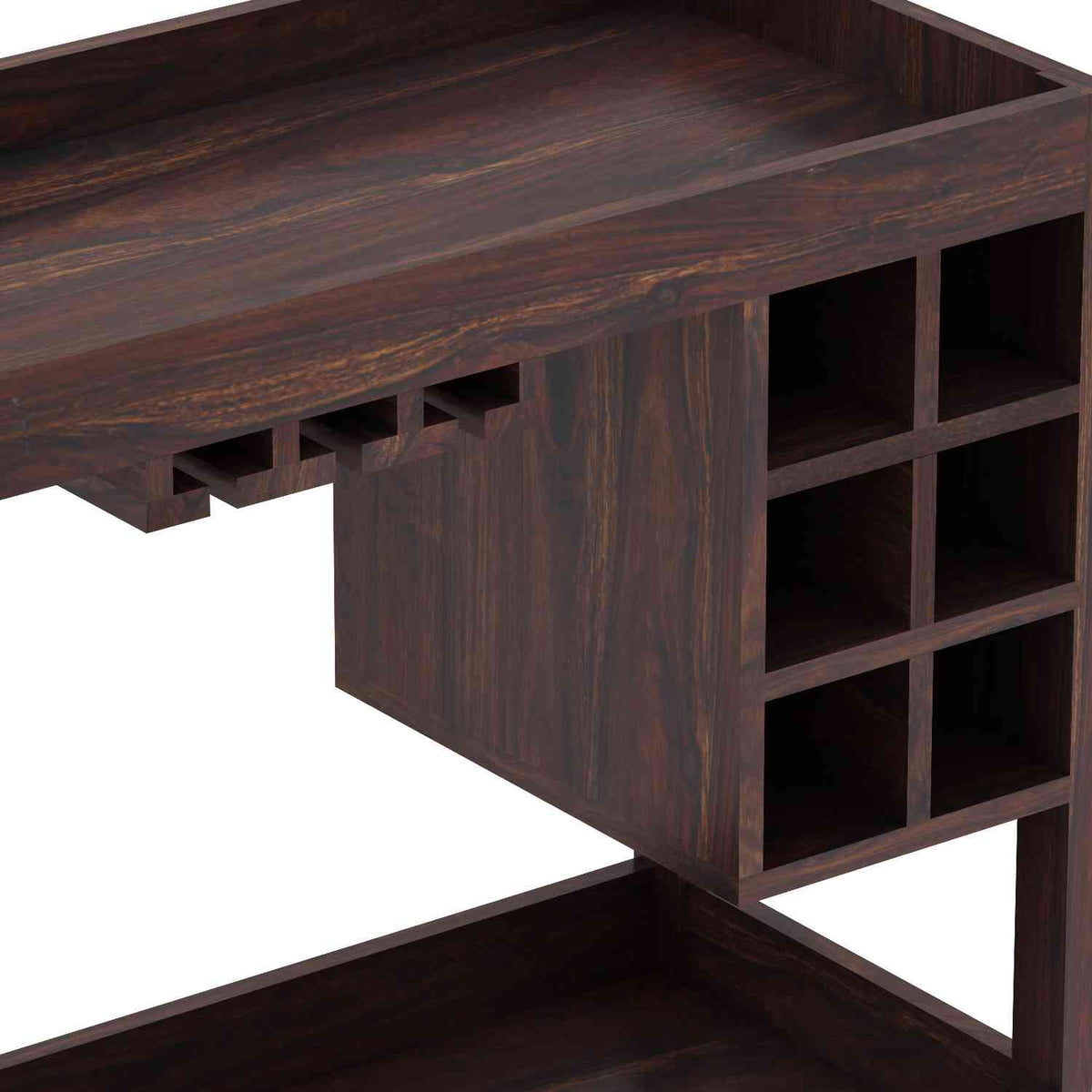 Rubikk Solid Sheesham Wood Bar Trolley (Walnut Finish)