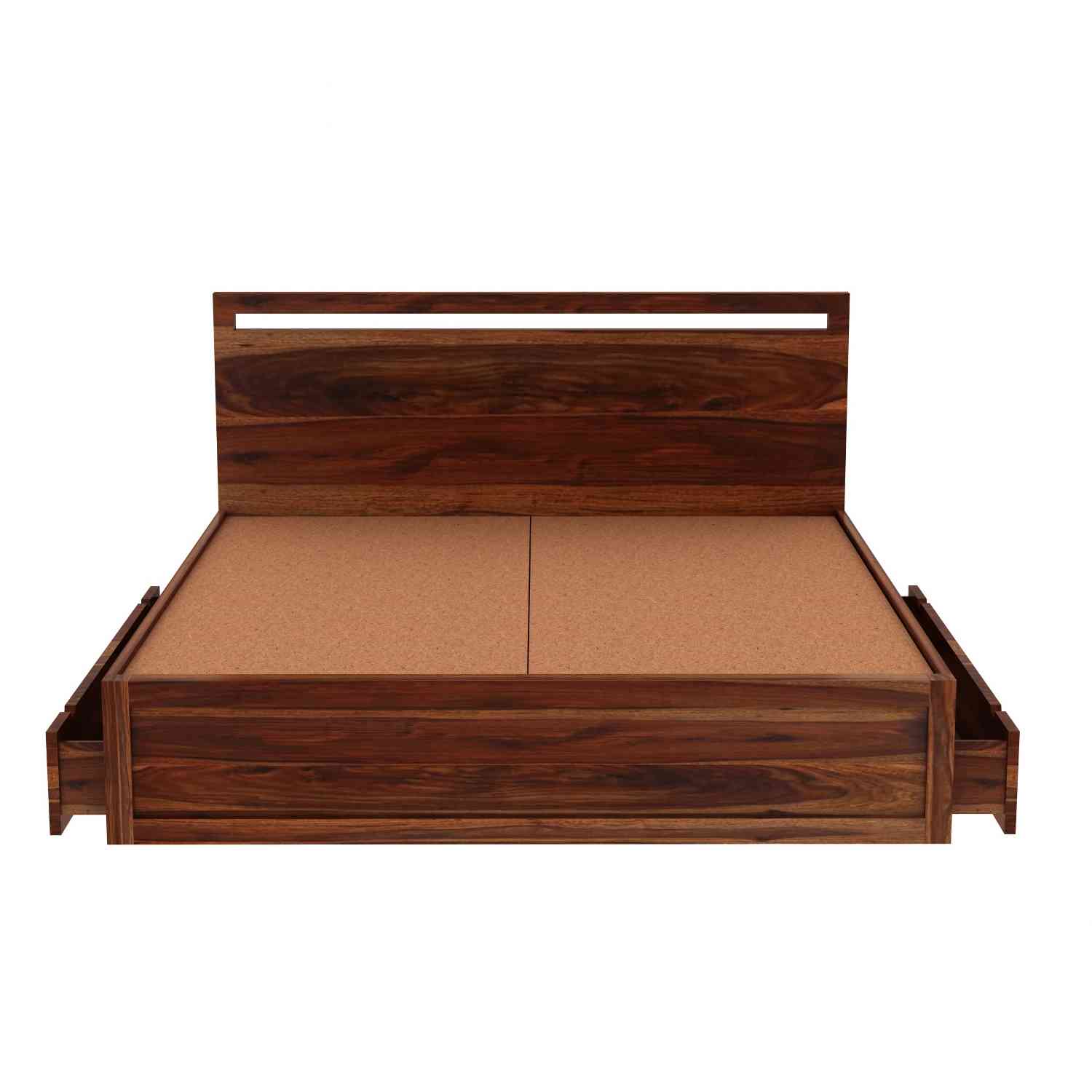Livinn Solid Sheesham Wood Bed With Two Drawers (King Size, Natural Finish)