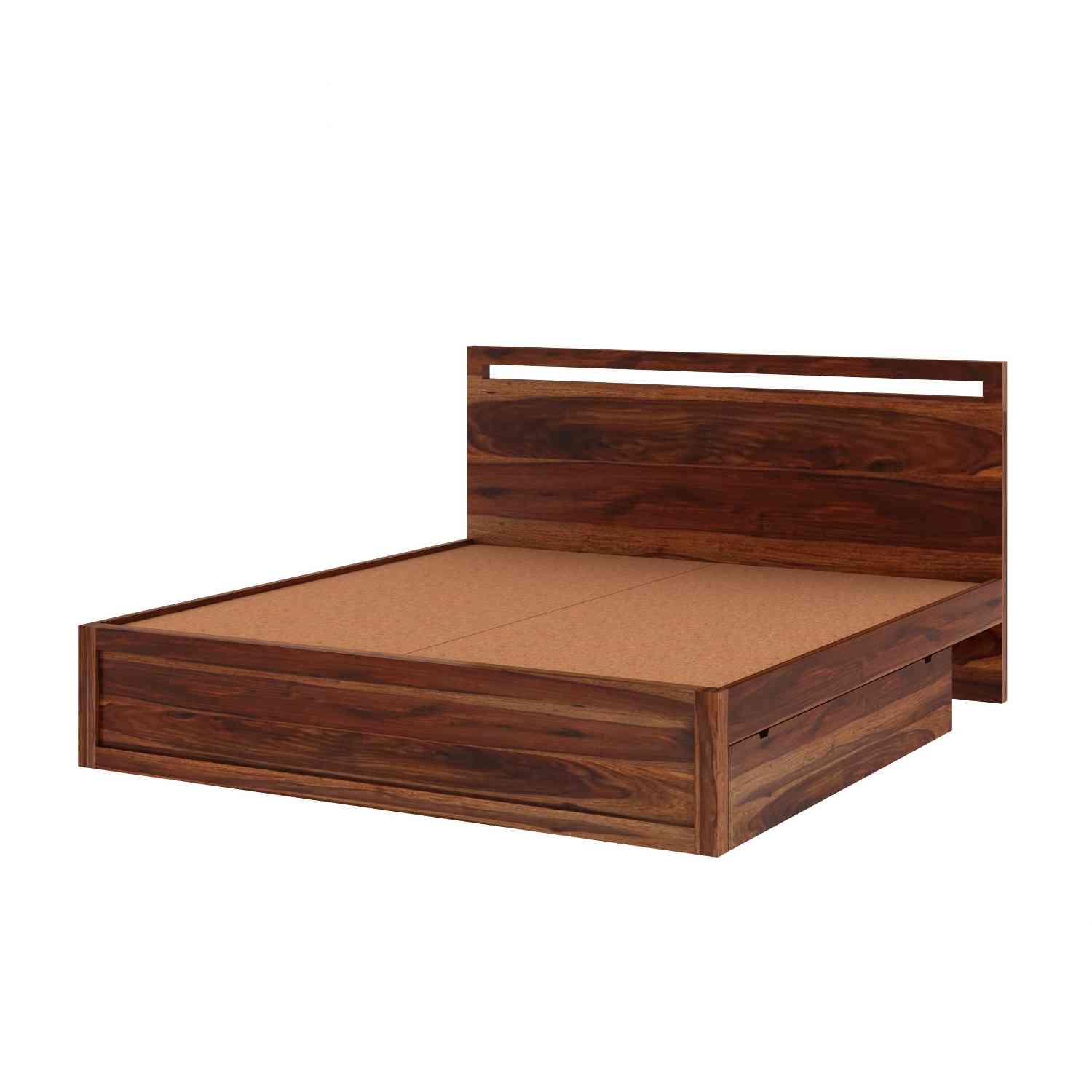 Livinn Solid Sheesham Wood Bed With Two Drawers (King Size, Natural Finish)