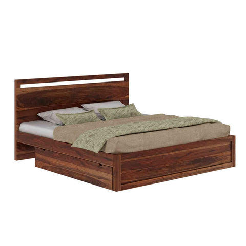 Livinn Solid Sheesham Wood Bed With Two Drawers (Queen Size, Natural Finish)