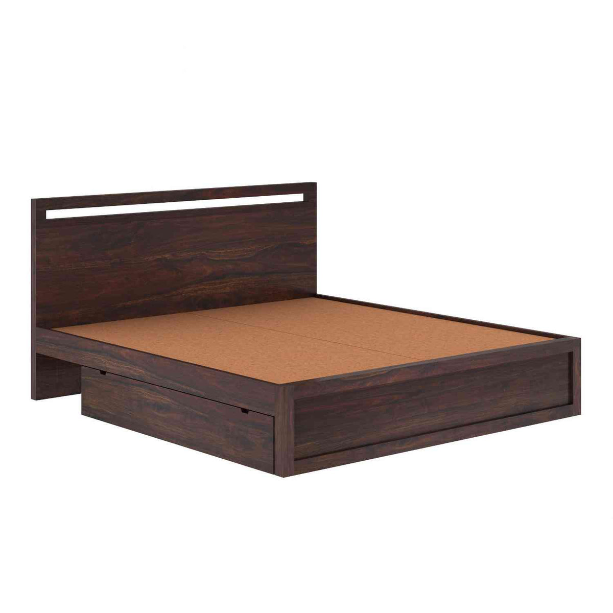 Livinn Solid Sheesham Wood Bed With Two Drawers (King Size, Walnut Finish)