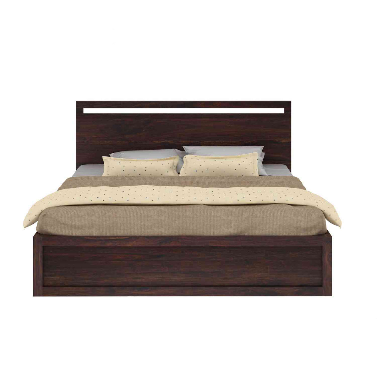 Livinn Solid Sheesham Wood Bed With Two Drawers (King Size, Walnut Finish)