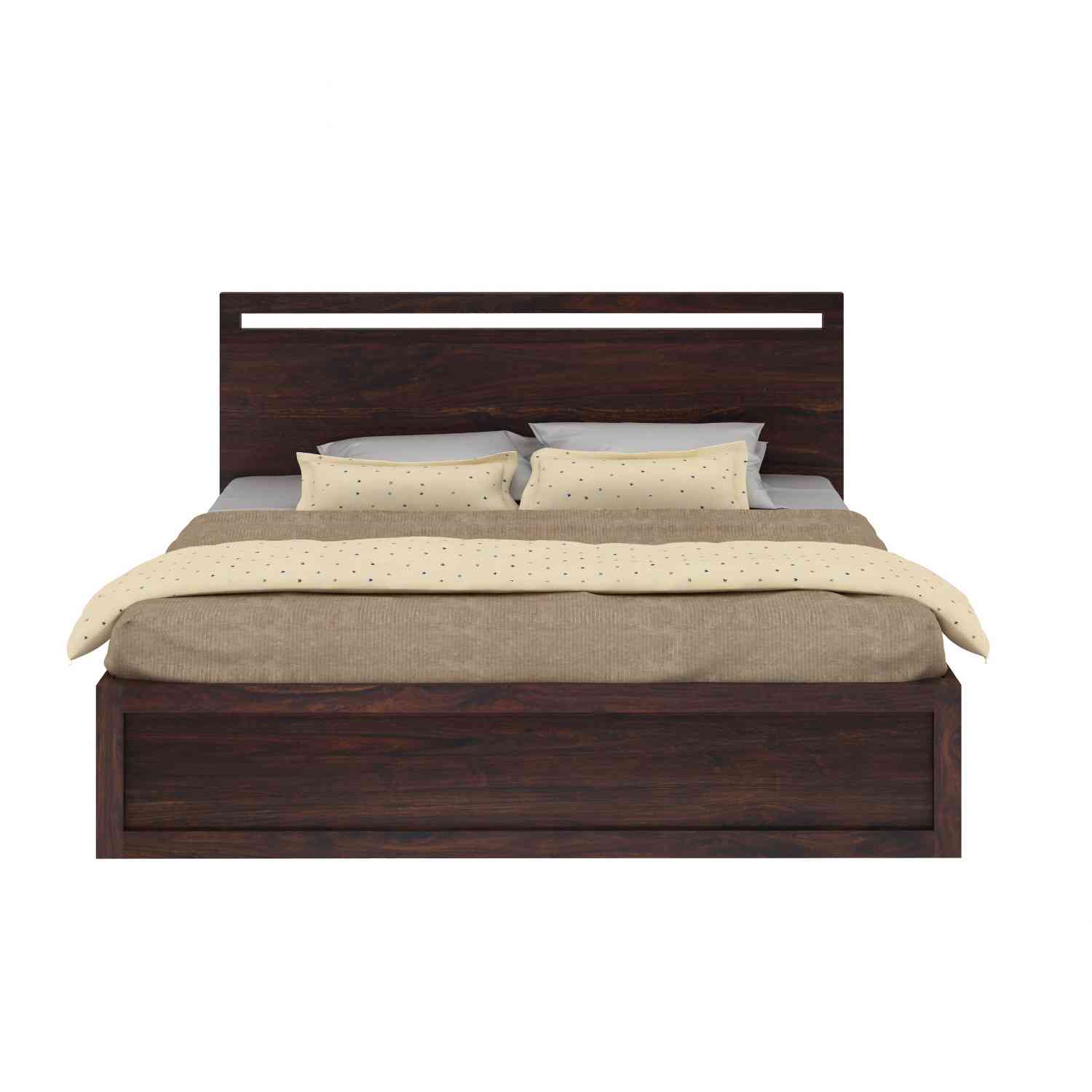 Livinn Solid Sheesham Wood Bed With Two Drawers (Queen Size, Walnut Finish)