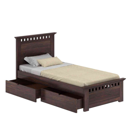 Amer Solid Sheesham Wood Single Bed With Two Drawers (Walnut Finish)