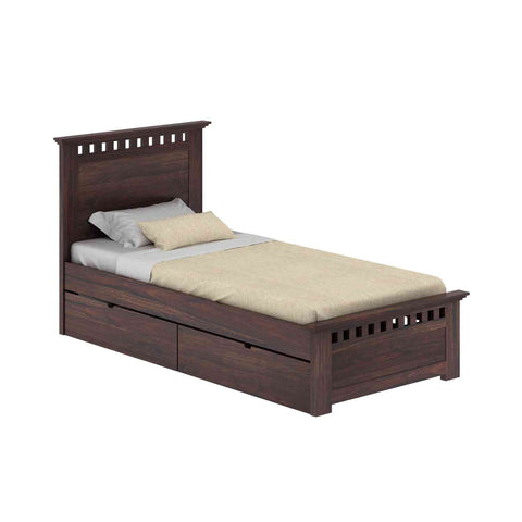 Amer Solid Sheesham Wood Single Bed With Two Drawers (Walnut Finish)