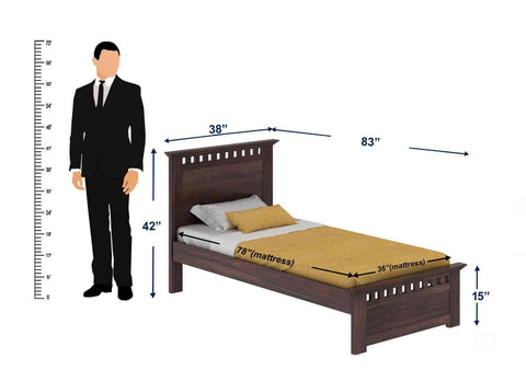 Amer Solid Sheesham Wood Single Bed Without Storage (Walnut Finish)