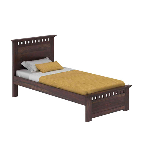 Amer Solid Sheesham Wood Single Bed Without Storage (Walnut Finish)