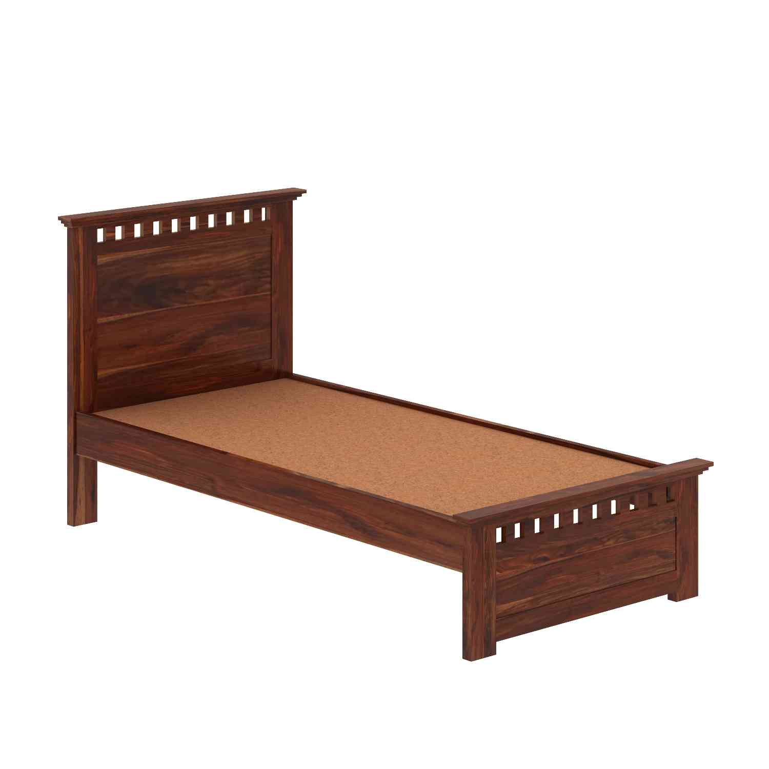 Amer Solid Sheesham Wood Single Bed Without Storage (Natural Finish)