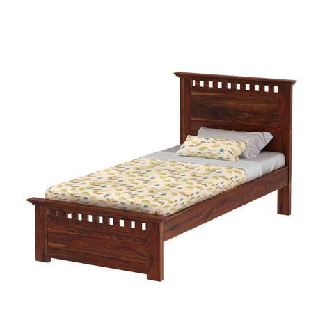 Amer Solid Sheesham Wood Single Bed Without Storage (Natural Finish)