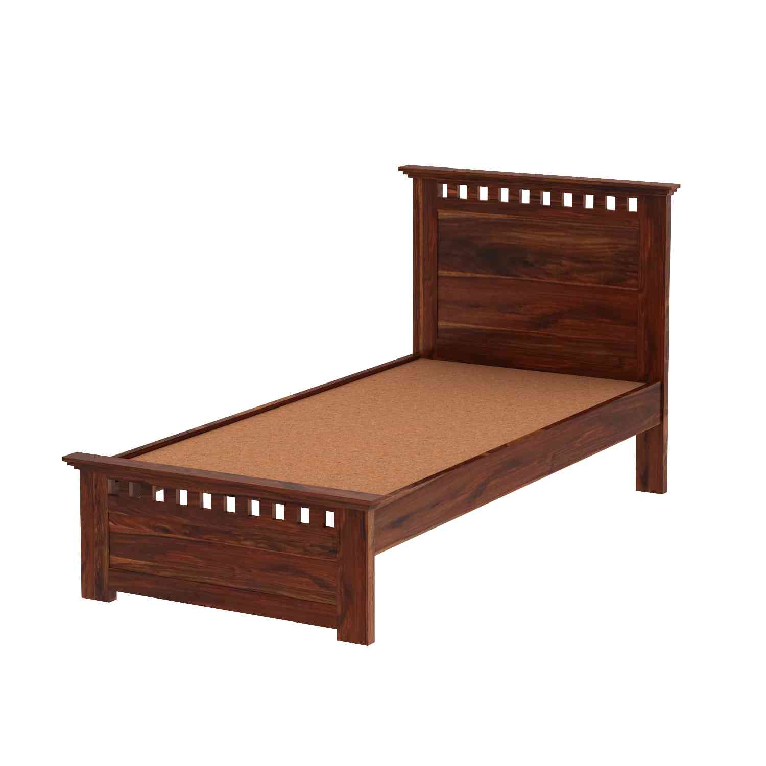 Amer Solid Sheesham Wood Single Bed Without Storage (Natural Finish)
