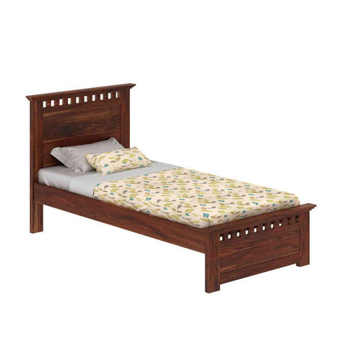 Amer Solid Sheesham Wood Single Bed Without Storage (Natural Finish)