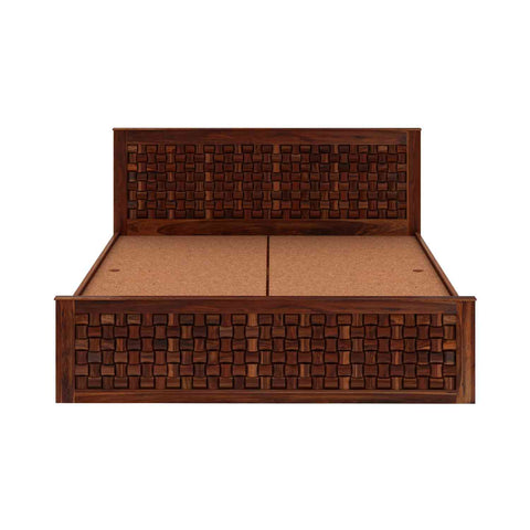 Olivia Solid Sheesham Wood Bed With Box Storage (Queen Size, Natural Finish)