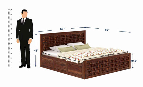 Olivia Solid Sheesham Wood Bed With Box Storage (Queen Size, Natural Finish)