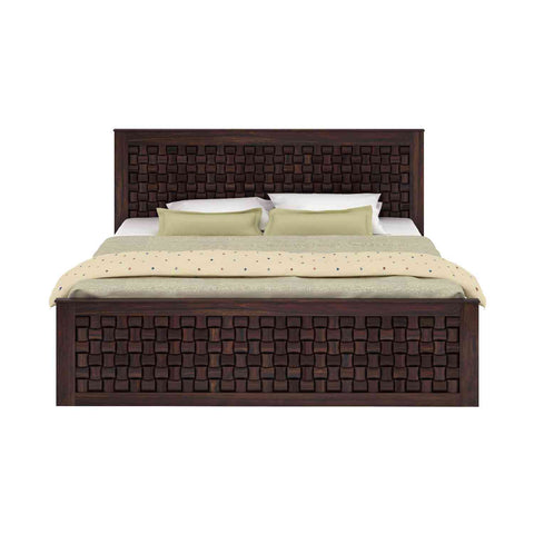 Olivia Solid Sheesham Wood Bed With Box Storage (Queen Size, Walnut Finish)