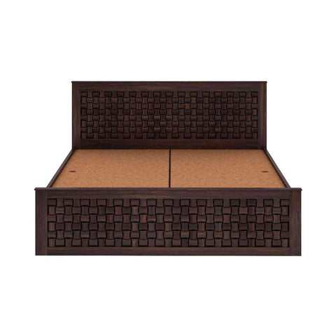 Olivia Solid Sheesham Wood Bed With Box Storage (Queen Size, Walnut Finish)